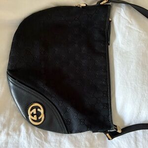 Gucci leather and canvas logo crossbody bag